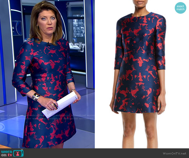 Jason Wu 3/4-Sleeve Floral-Jacquard Mini Cocktail Dress worn by Norah O'Donnell on CBS Evening News