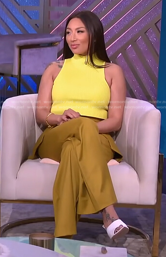 Jeannie's yellow top and mustard pocket pants on The Real
