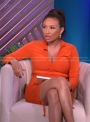 Jeannie's orange ruched dress on The Real