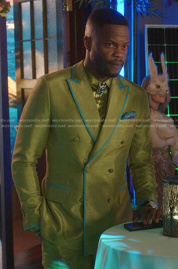 Jeff's green contrast trim suit on Dynasty