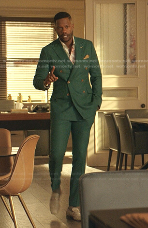 Jeff's white shirt and green suit on Dynasty