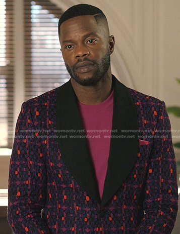 Jeff's purple print blazer on Dynasty