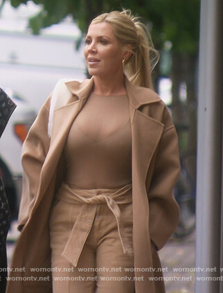 Jen's beige coat and tie pants on The Real Housewives of Orange County