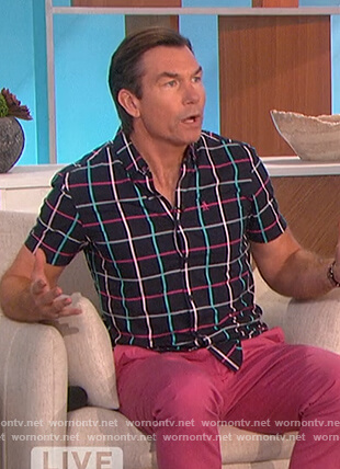 Jerry’s navy grid check shirt on The Talk