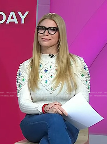 Jill’s white floral embroidered sweater on Today