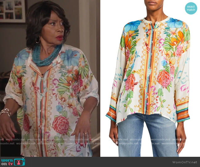 Sabrina Printed Button Up Top by Johnny Was worn by Jenifer Lewis on Black-ish