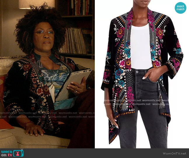 Johnny Was Tinasha Velvet Embroidered Jacket by Johnny Was worn by Viola Marsette (Lorraine Toussaint) on The Equalizer