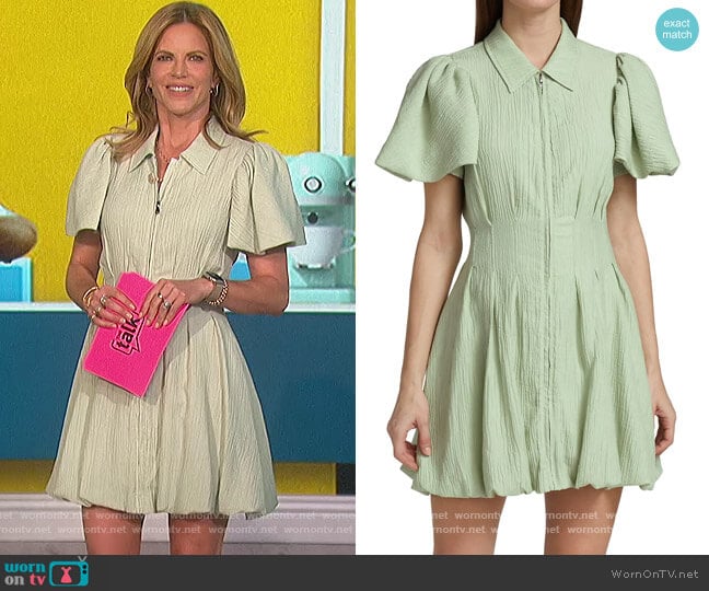 Callista Crinkle Puff-Sleeve Minidress by Jonathan Simkhai worn by Natalie Morales on The Talk