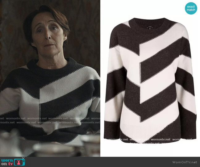 Asymmetric Striped Jumper by Joseph worn by Fiona Shaw on Killing Eve