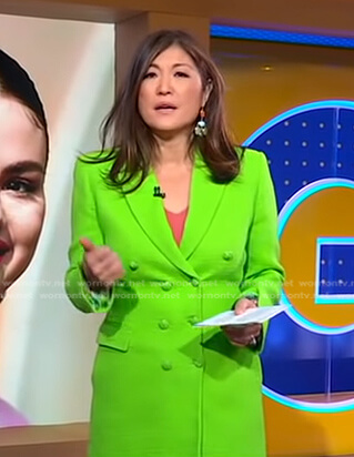 Juju Chang’s green double breasted blazer on Good Morning America