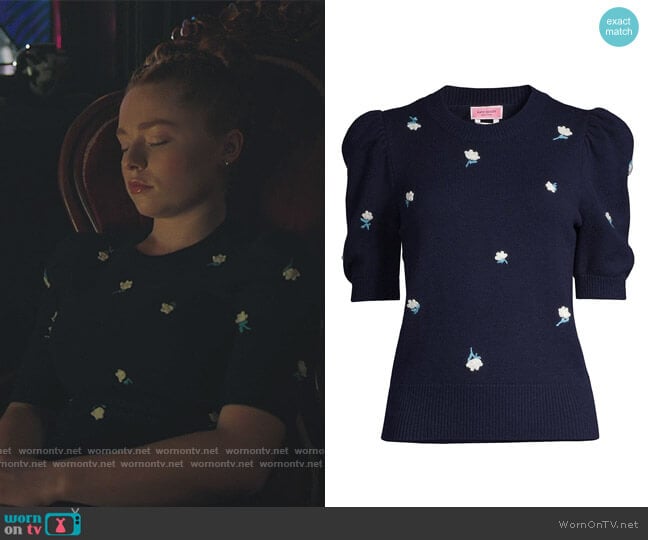 Dainty Bloom Applique Sweater by Kate Spade worn by Kyra Leroux on Riverdale