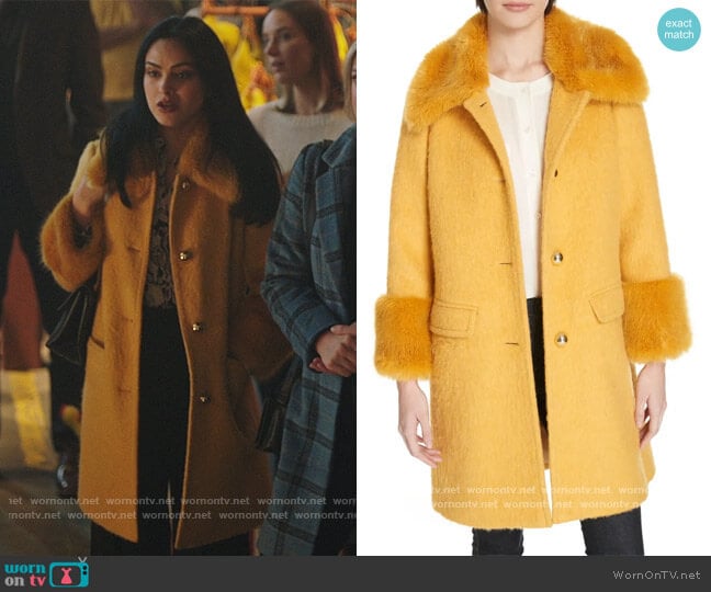 Faux Fur Trim Fluffy Coat by Kate Spade worn by Veronica Lodge (Camila Mendes) on Riverdale