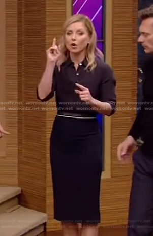 Kelly’s navy blouse and pencil skirt on Live with Kelly and Ryan