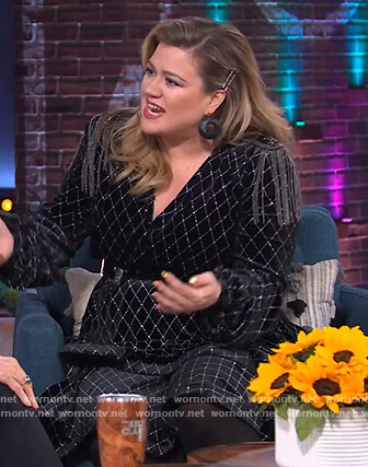 Kelly's black embellished ruffle dress on The Kelly Clarkson Show