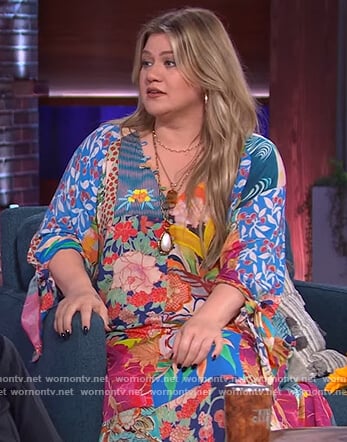 Kelly's multicolored floral print maxi dress on The Kelly Clarkson Show