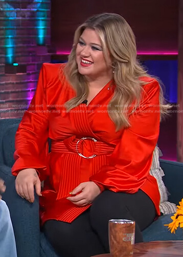 Kelly’s red belted dress on The Kelly Clarkson Show