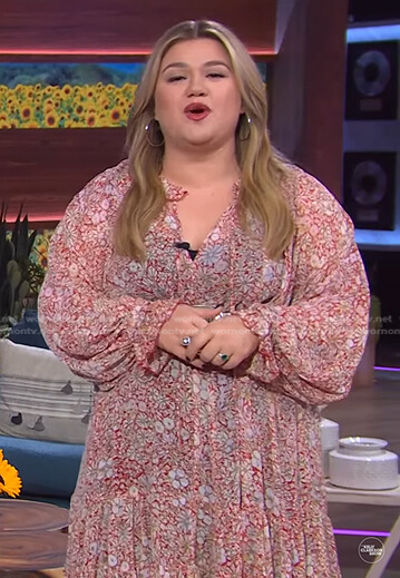 Kally’s red floral midi dress on The Kelly Clarkson Show