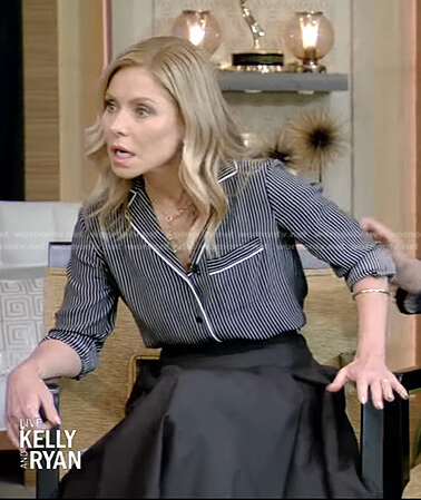 Kelly's black striped shirt and skirt on Live with Kelly and Ryan