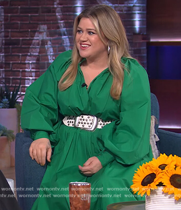 Kelly's green puff sleeve dress on The Kelly Clarkson Show