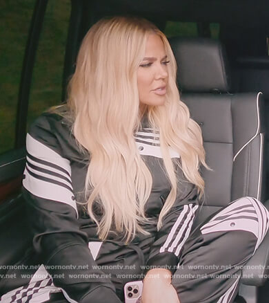 Khloe’s black Adidas track jacket and pants on The Kardashians