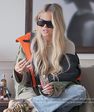 Khloe’s camo jacket and sunglasses on The Kardashians
