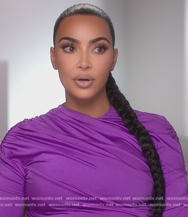 Kim's purple ruched top on The Kardashians