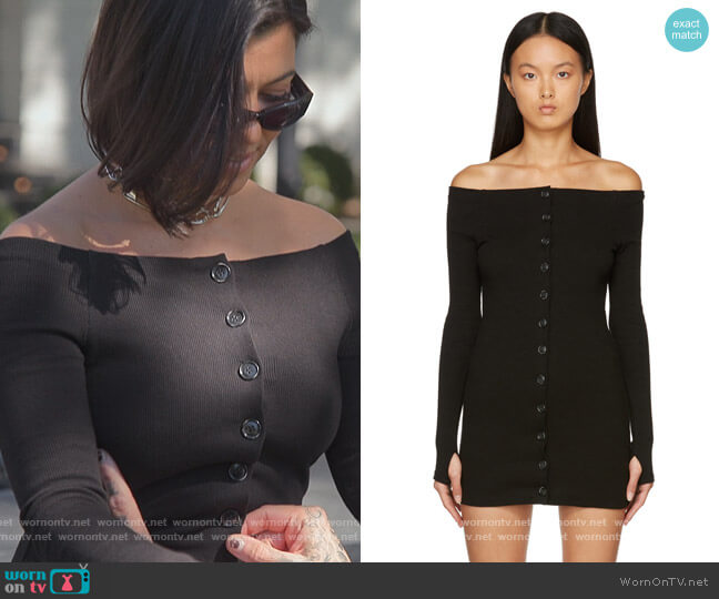 Black Off The Shoulder Rib Mini Dress by Kimhekim worn by Kourtney Kardashian (Kourtney Kardashian) on The Kardashians