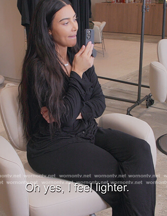 Kim's black pajama top on The Kardashians