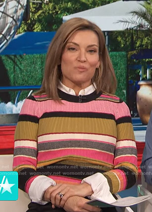 Kit's multicolor striped sweater on Access Hollywood