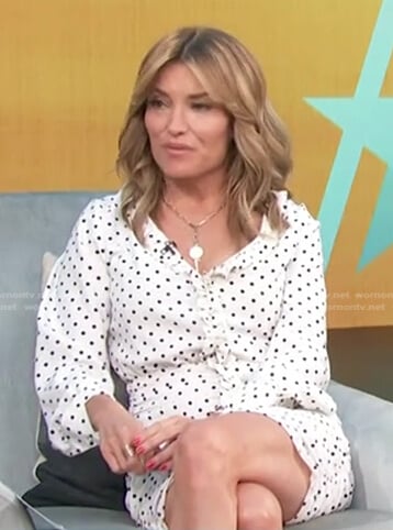 Kit's white polka dot ruched dress on Access Hollywood