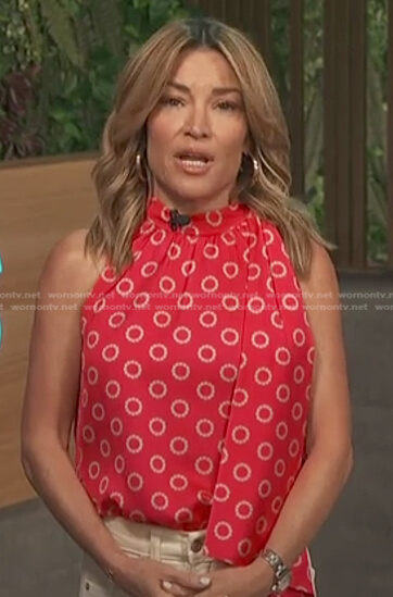 Kit's red print tie neck top on Access Hollywood