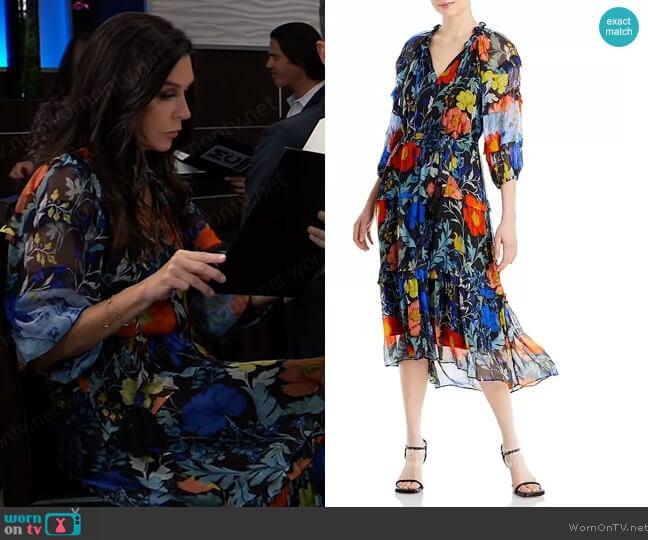 Taner Floral-Print Tiered Dress by Kobi Halperin worn by Anna Devane (Finola Hughes) on General Hospital