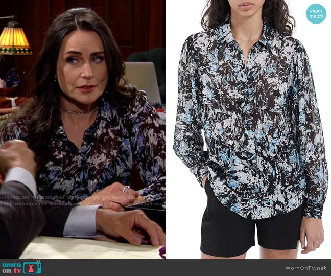 The Kooples Firework Metallic Button Up Shirt worn by Quinn Fuller (Rena Sofer) on The Bold and the Beautiful