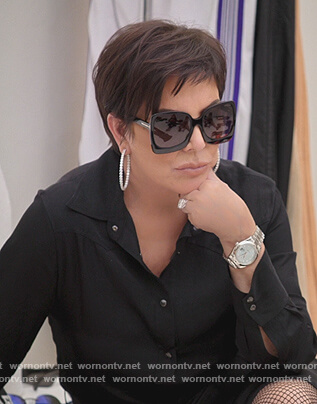 Kris' black square sunglasses on The Kardashians
