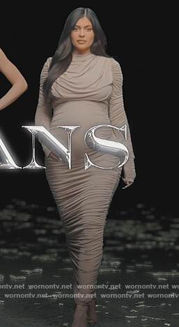 Kylie's beige ruched dress on The Kardashians