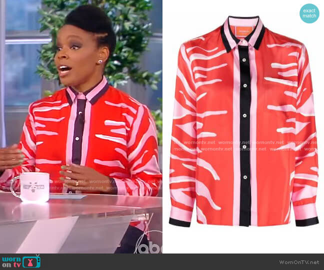 Boy Placee-print silk shirt by LA Double J worn by Amber Ruffin on The View