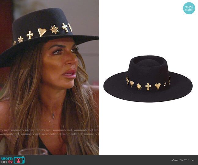 Boater Hat with Gold Conchos by Lack of Color worn by Teresa Giudice on The Real Housewives of New Jersey