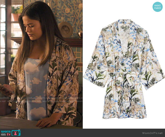 L'Agence Hayden Jungle Print Wrap Jacket worn by Maggie Vera (Sarah Jeffery) on Charmed