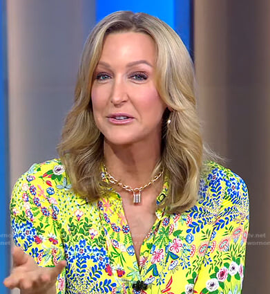 Lara’s yellow floral button down blouse on Good Morning America