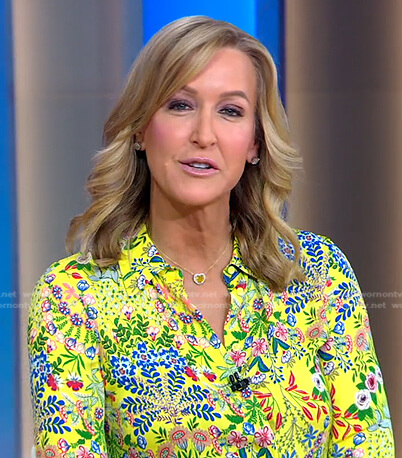 Lara’s yellow floral button down blouse on Good Morning America