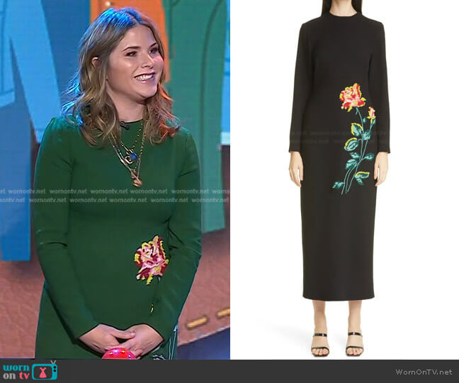 Floral Embroidered Long Sleeve Wool Blend Crepe Column Dress by Lela Rose worn by Jenna Bush Hager  on Today