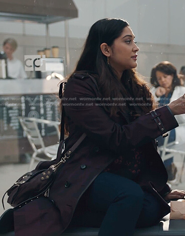 Leela's purple checked trench coat on The Resident