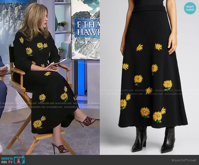 Needlepoint Sunflower Maxi Skirt by Lela Rose worn by Jenna Bush Hager on Today