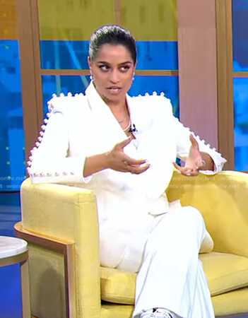 Lilly Singh’s white pearl embellished blazer on Good Morning America