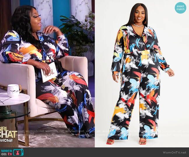 Belted Brush Stroke Jumpsuit by Ashley Stewart worn by Loni Love on The Real