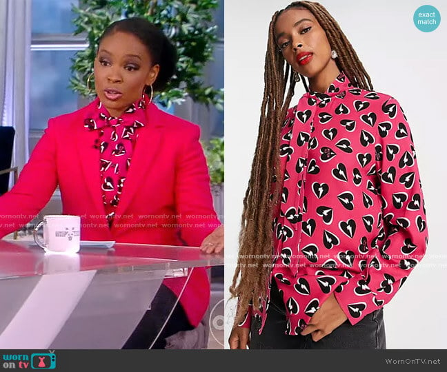 Love Moschino camicia allover heart print blouse by ASOS worn by Amber Ruffin on The View