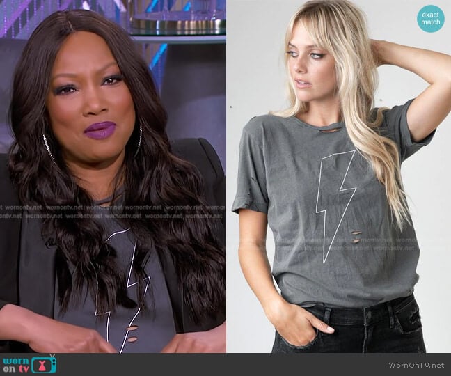 Lightning Bolt Destructed Tee by Lulu Simon worn by Garcelle Beauvais on The Real