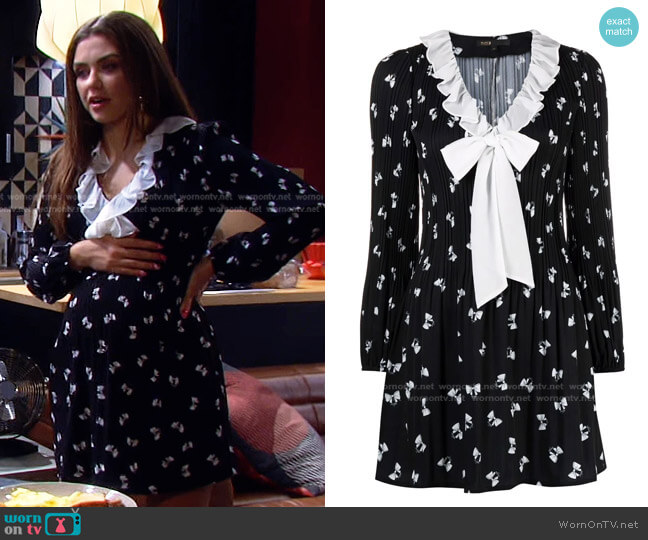 Bow Print Pleated Dress by Maje worn by Ciara Brady (Victoria Konefal) on Days of our Lives