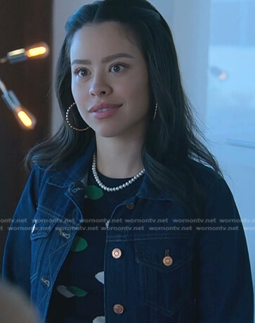 Mariana’s white and green dot print sweater on Good Trouble
