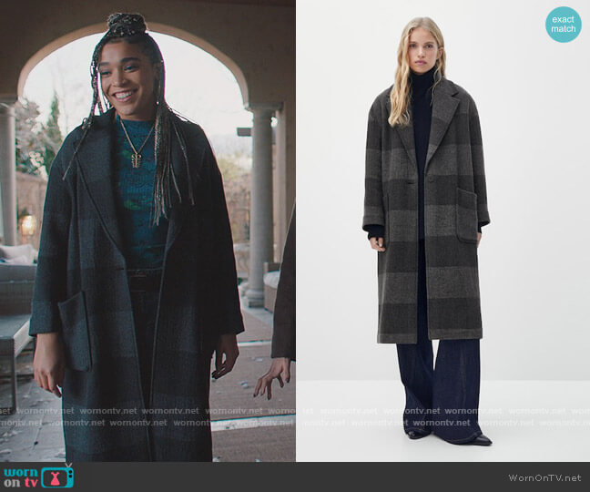 Gray Wool Check Coat by Massimo Dutti worn by Mikaela Danso (Lucy Barrett) on Charmed
